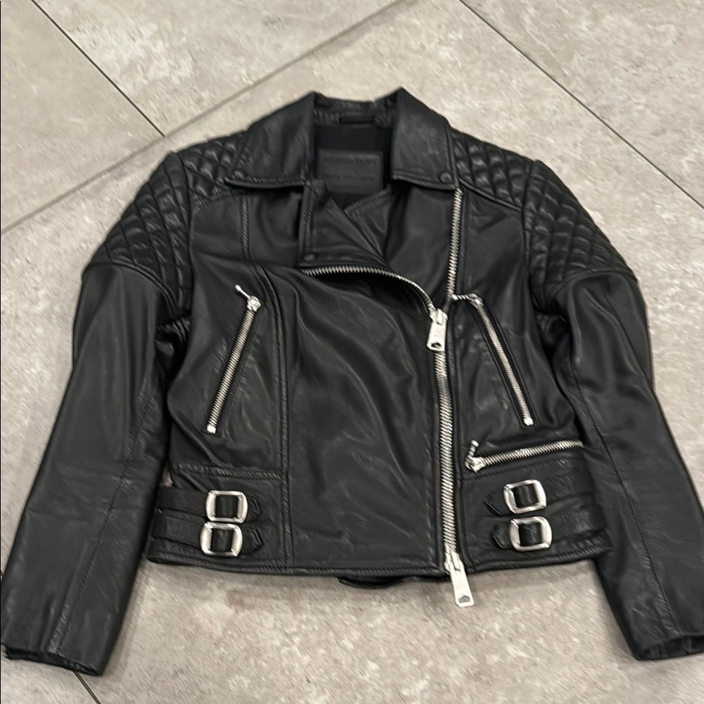 All Saints worn twice Black Leather Biker Jacket